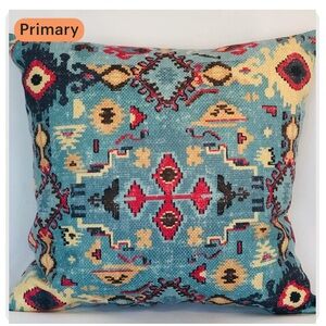 Blue and Red Geometric Accent Pillow